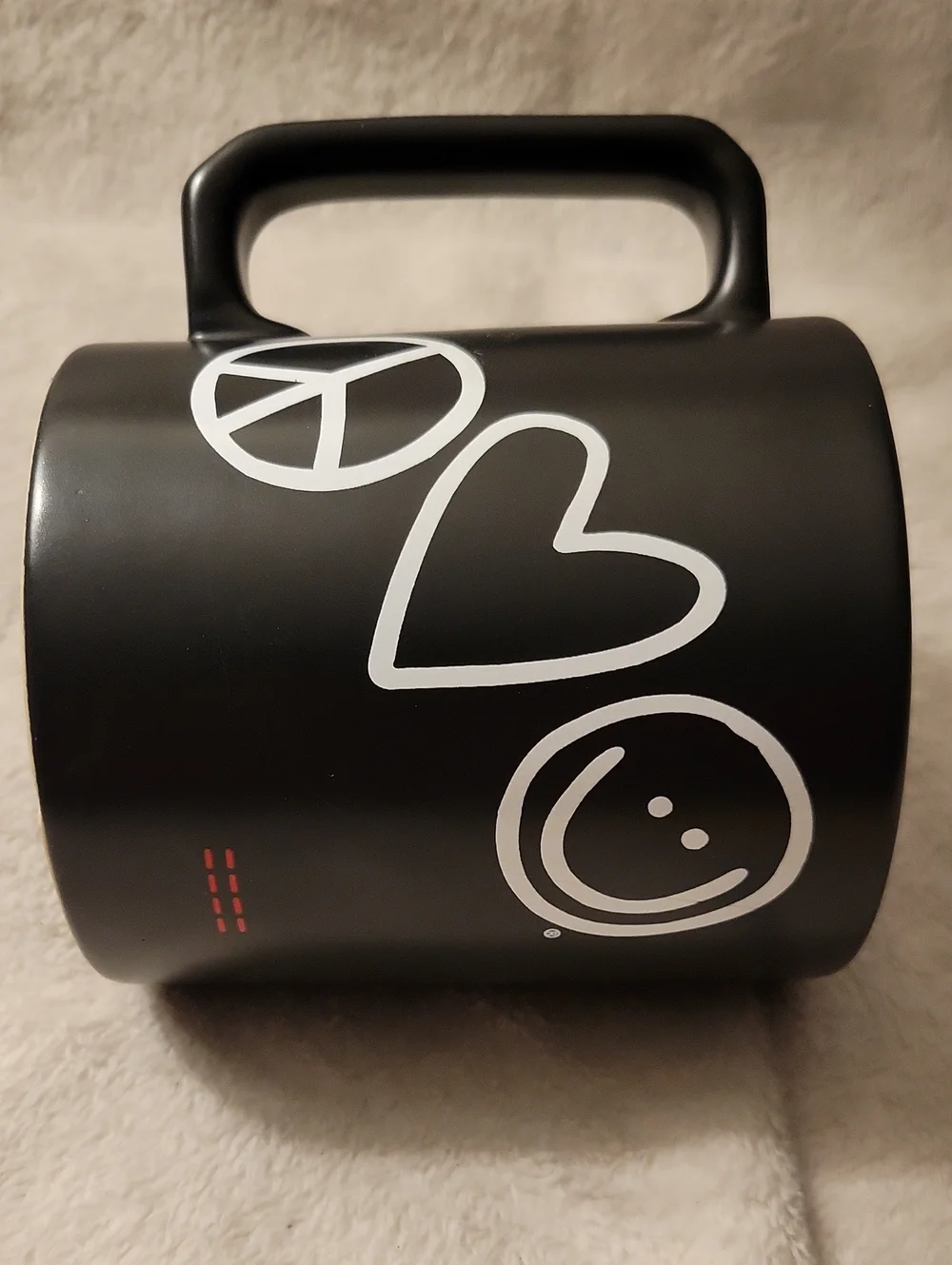 Peace Love World Cogfee Or Tea Mug. Red, Black, And White